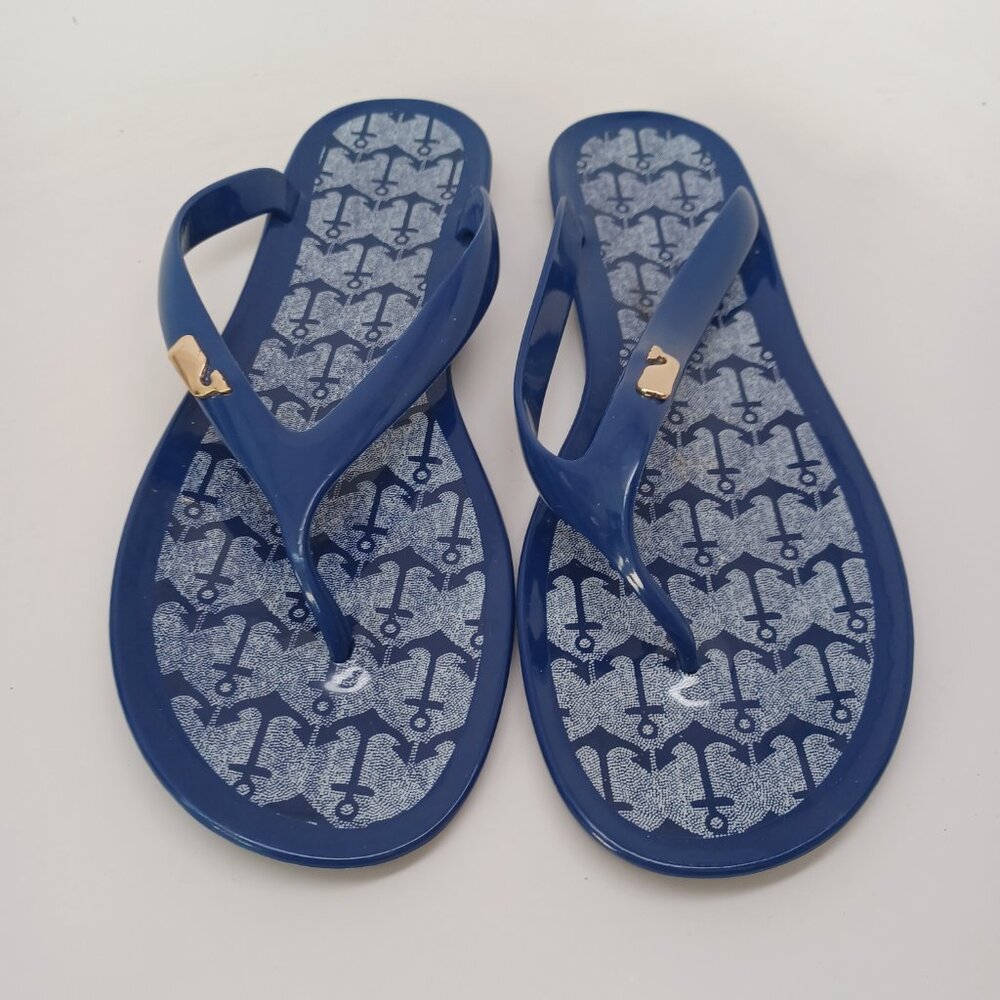 Vineyard Vines Sandals Womens 9 Blue Rubber Flip Flop Thongs‎ Anchor Print Jelly - Picture 3 of 10